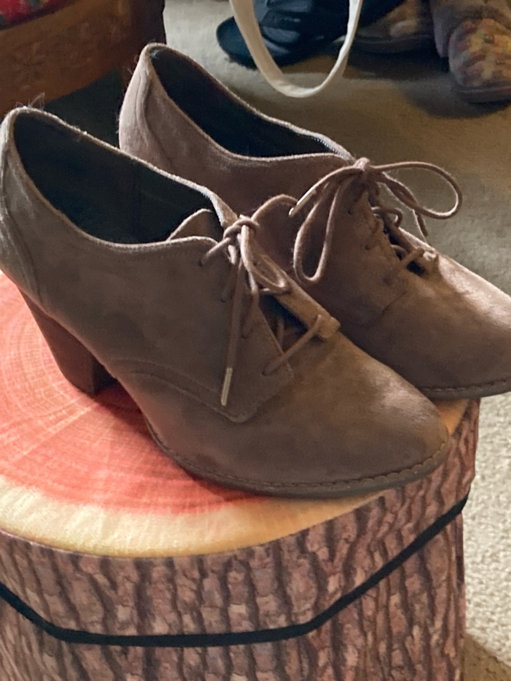 Dr. Scholl's Taupe Suede Lace-Up Heel Shoes - Picture 3 of 7